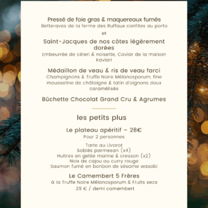 Menu de Noël 2025 à emporter